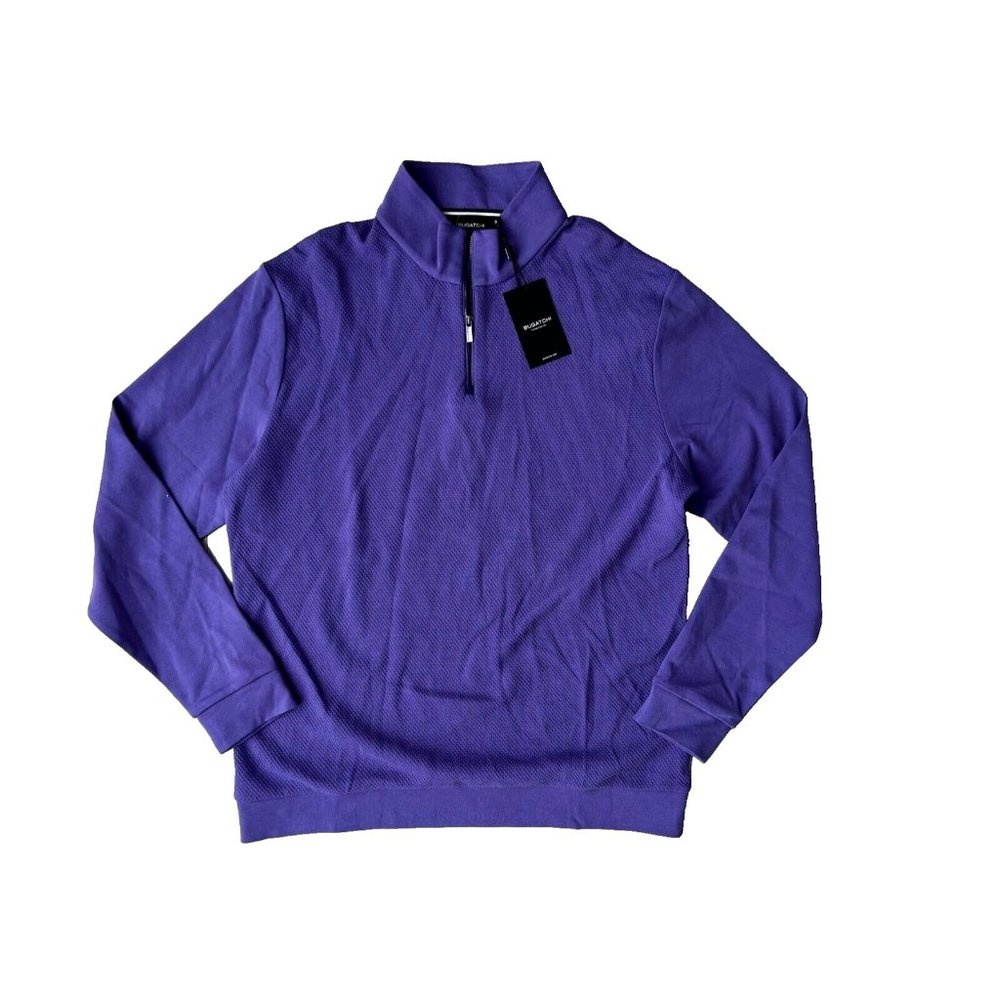 Bugatchi Mesh Effect Quarter Zip Mock Neck Pullover Orchid ( M )